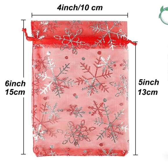 RED & SILVER SNOWFLAKE 🎉25 Organza Bags- 4 x 6 inch - Picture 4 of 5